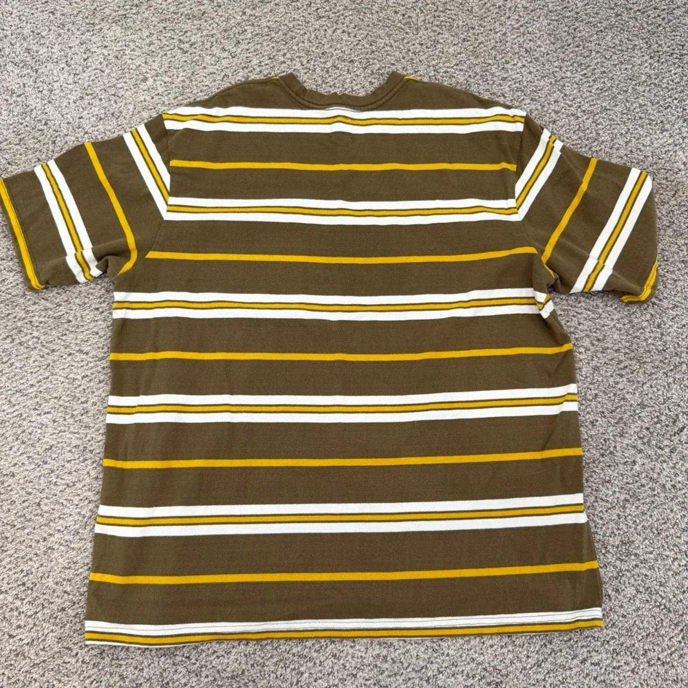 Levis Mens Oversized Striped Pocket T-Shirt Olive Green Yellow White Large
